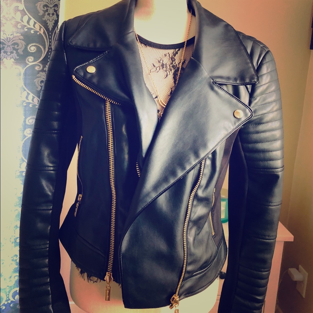 Faux Leather Jacket with gold zipper